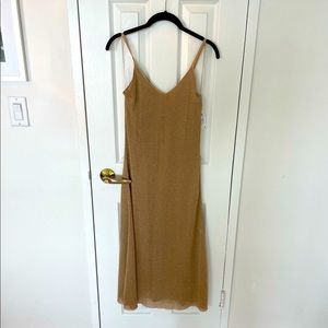 Zara Dresses | Zara Gold Shimmer Midi Slip Dress- Small | Color: Gold | Size: S